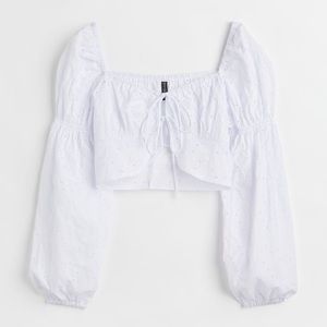 H&M white Divided Cropped poofy sleeves Blouse
